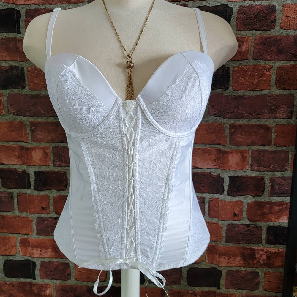 White Satin Lace Bustier Corset Intimates Top - Size 36D NWT